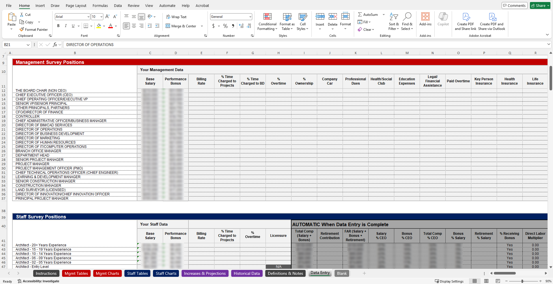 Data entry interface of the compensation benchmark model