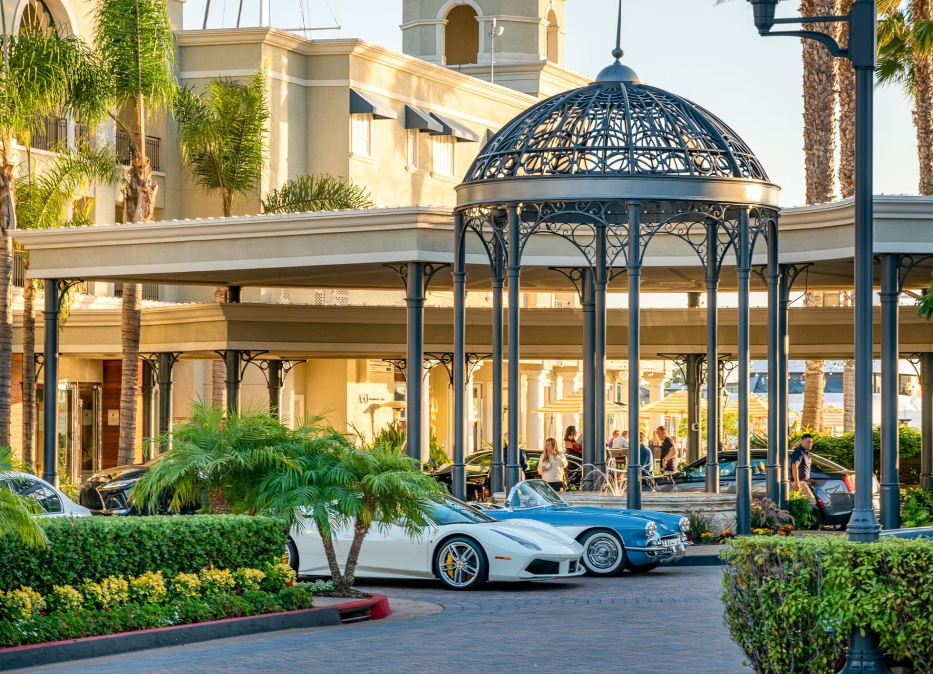 The Balboa Bay Resort, Newport Beach — waterfront view at dusk